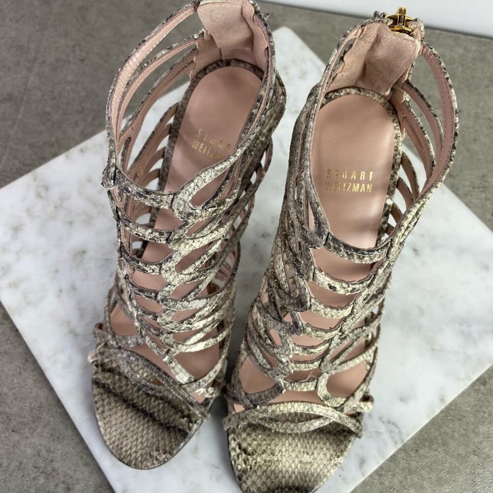 Stuart Weitzman Snakeskin Python Print Heels Cage… - image 8